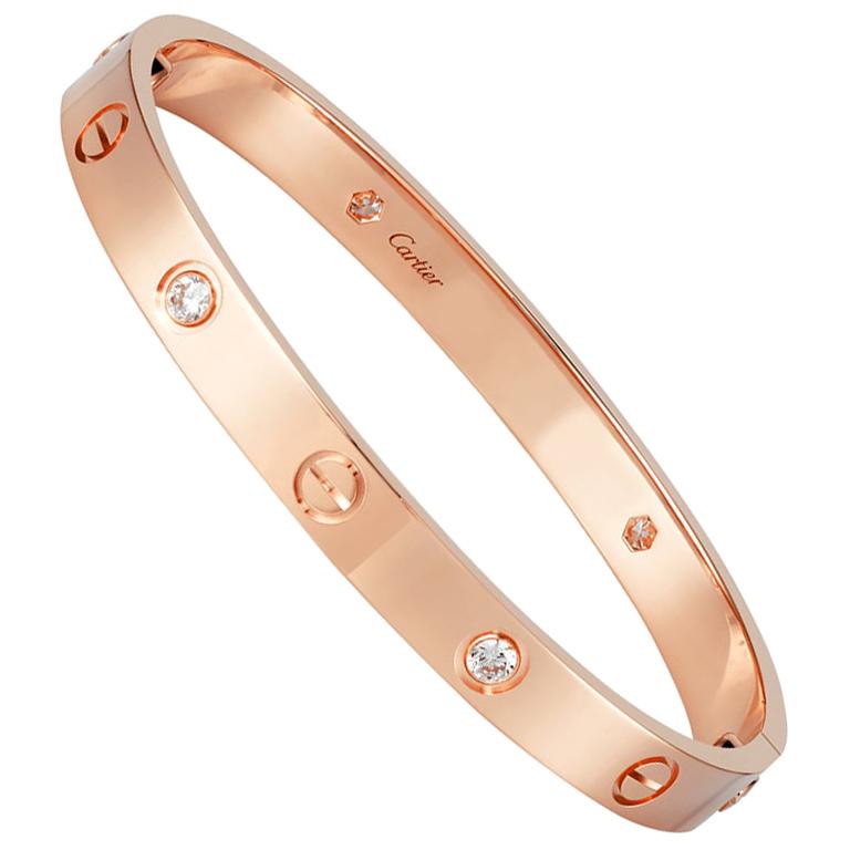 Cartier Limited Edition Rose Gold Diamond Love Bracelet at 1stDibs